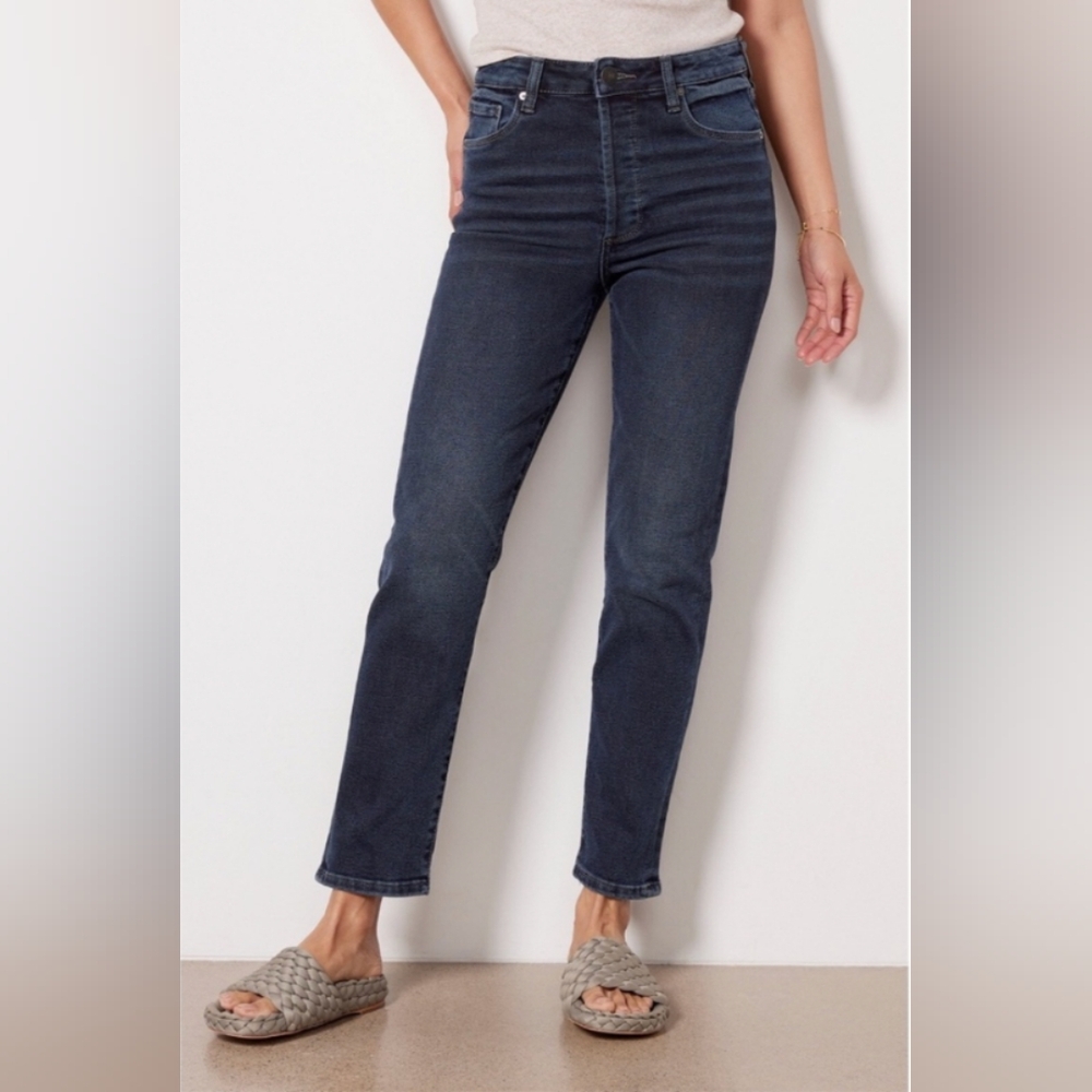 Evereve High Rise EVER Straight Button Fly Jean Deep Blue Wash